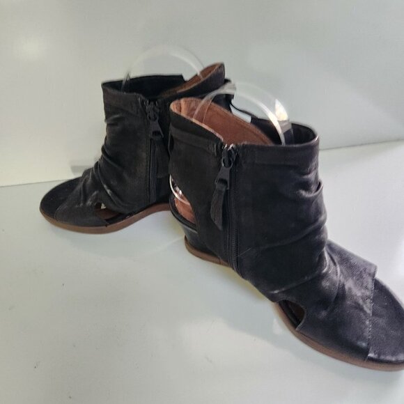 Miz Mooz New York Black Leather Open Toe Ankle Wedge Shoe Size 37 - Picture 7 of 9